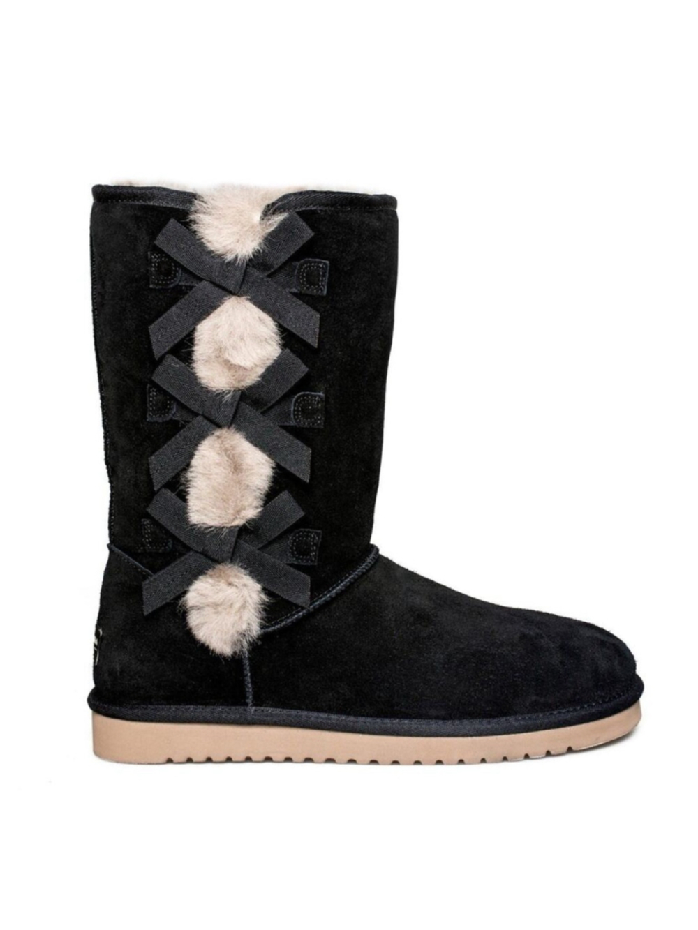 KOOLABURRA BY UGG VICTORIA TALL BLACK SOFT SUEDE BOW COZY BOOTS SIZE US 9